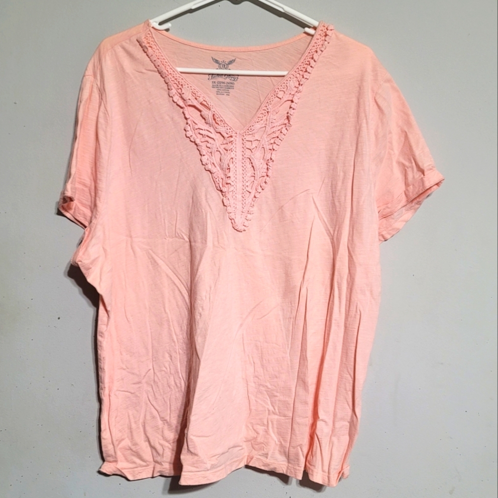 Faded Glory‎ Light Pink Crochet Lace V-Neck Blouse 3X 22/24 3xl